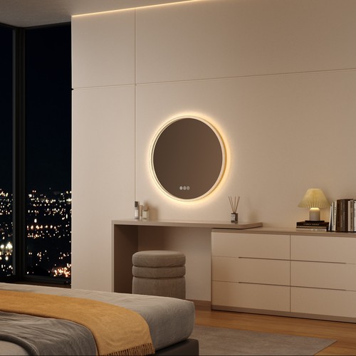 Specchio bagno led rotondo - , oro